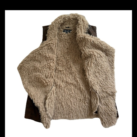 Mo-ka Linz Faux Fur Shearling Vest Brown and Tan sz small - Picture 7 of 9